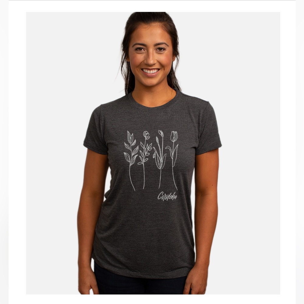 Cariloha Women's Bamboo Crew Tee - Flowers - Navy Heather NWT